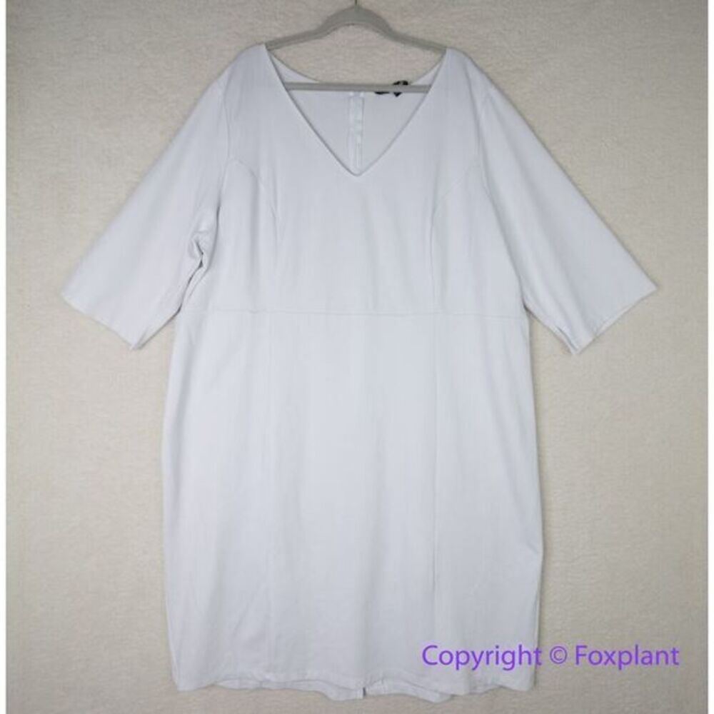 New! Eloquii Classic White V-Neck‎ 3/4 Length Sleeve Sheath Dress, size 28 - Picture 2 of 16